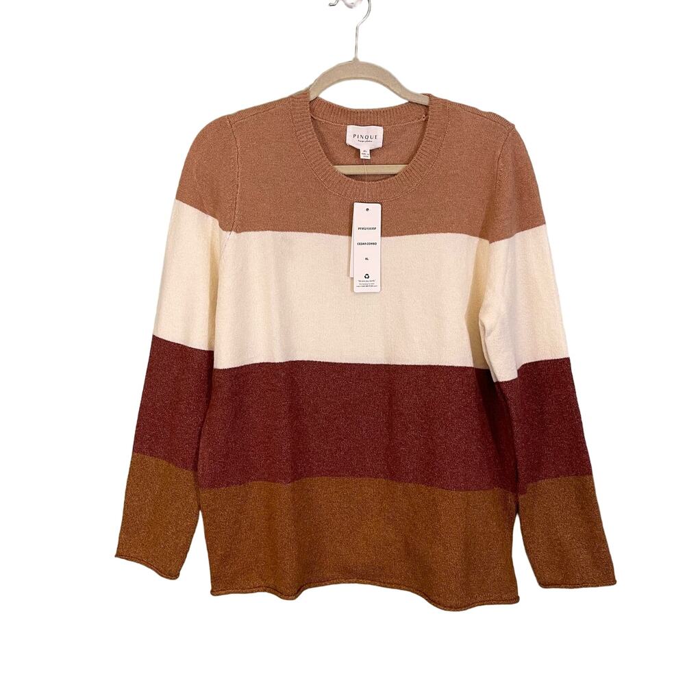 PINQUE Sweater Womens XL GINA Rib Crew Neck Knitted Pullover Colorblock NWT